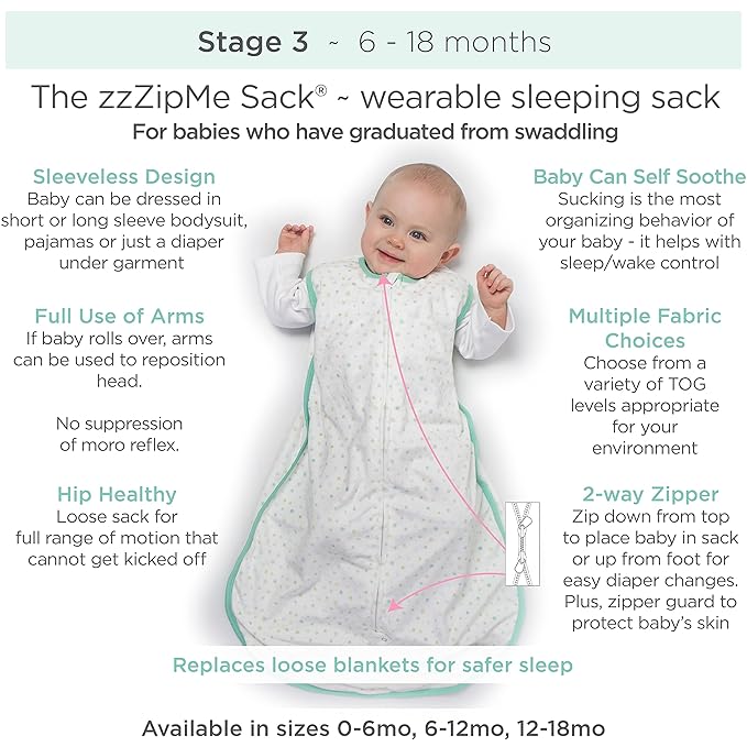 Amazing Baby Cotton Muslin Sleeping Sack, For Baby Boy or Girl, Wearable Blanket with 2-way Zipper, Stars, Sterling, Small (0-6 Month)