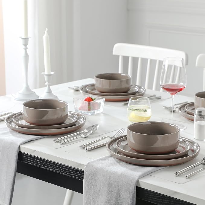 MALACASA Plates and Bowls Sets, 12 Pieces Modern Stoneware Dinnerware Set - Image 5