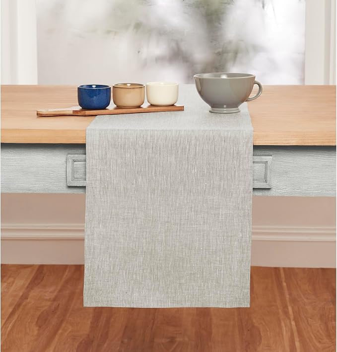 Solino Home 100% Pure Linen Table Runner Oyster Grey, Athena 14 x 156 in | - Image 2