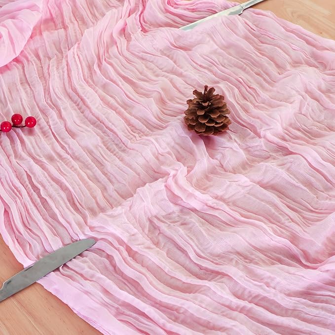 8 Pack Candy Pink Cheesecloth Table Runner 120 Inch Boho Wedding Decor | - Image 6