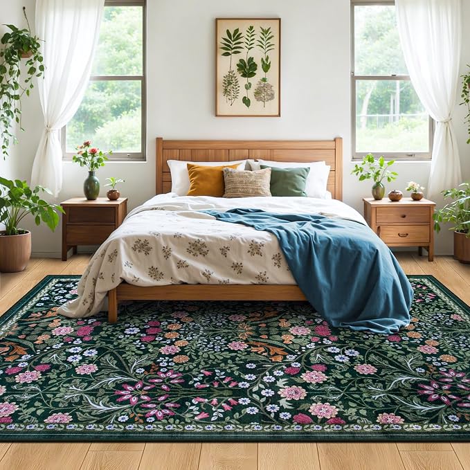 Area Rug Living Room Rugs: Floral 4x6 Washable Rug Vintage Soft Boho Non-Slip - Image 3