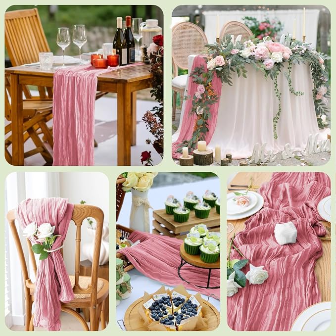 Cheesecloth Table Runner Dusty Rose 10FT Boho Gauze Table Runners | 120 Inch - Image 7