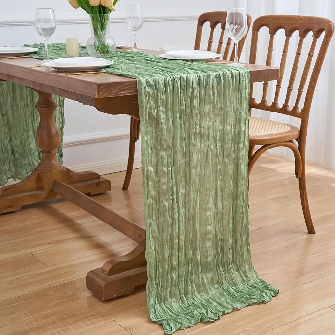 Asee'm 12pcs Sage Green Cheesecloth Table Runner Summer 10FT Gauze Sheer | Boho - Image 7
