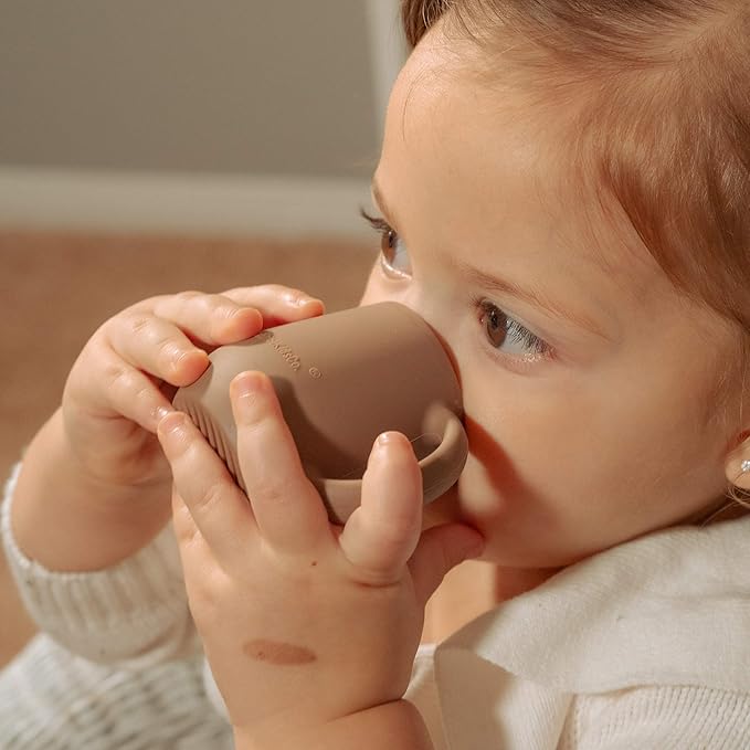 | Teenie Tiny™ Silicone Developmental Baby-Led Weaning Drinking Cups (2 pack) (Warm Taupe)