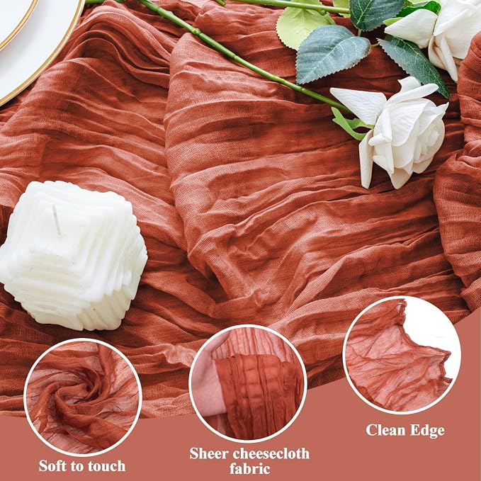 Cheesecloth Table Runner 10FT 12Pcs Terracotta Boho Gauze Sheer Runners | - Image 3