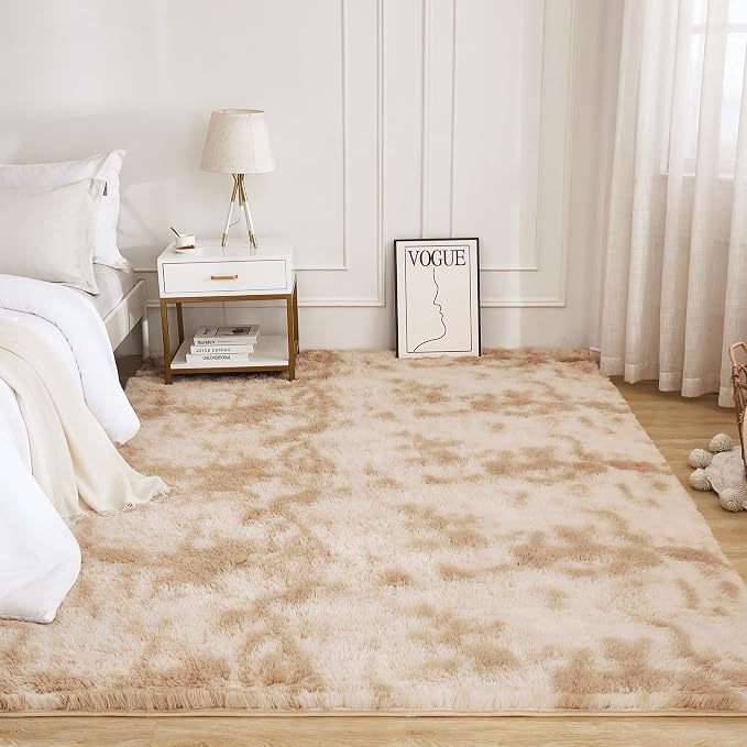 Litanika 9x12 Shag Area Rug for Living Room Bedroom, Tie-Dyed Beige High Pile - Image 2