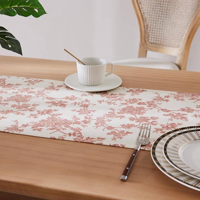 French Pastoral Farmhouse Table Runners, 13x36 Inch Red | 100% Organic Cotton - Image 5