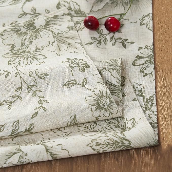 jinchan Green Floral Linen Table Runner 13 x 108 Inch Farmhouse | Soft floral - Image 8