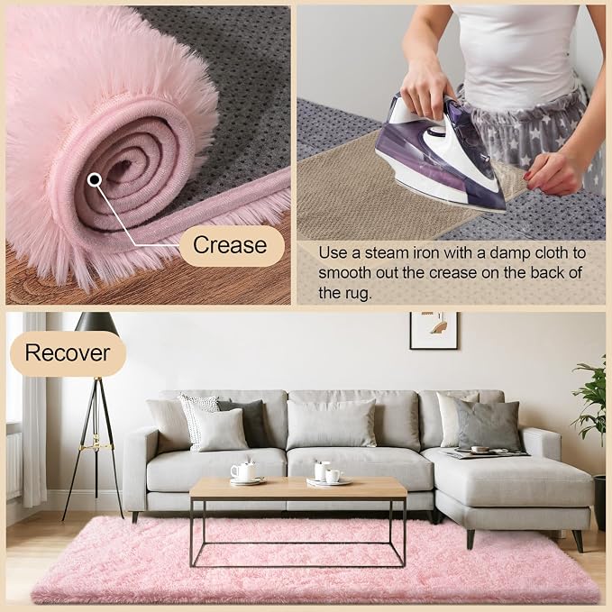 Mugorn Pink Fluffy Soft Rugs for Girls Bedroom, 8x10 Ft Large Shaggy Area Rugs - Image 2