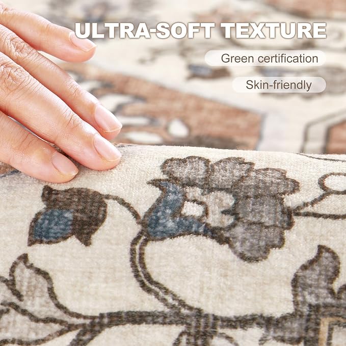 8x10 Washable Area Rug: Vintage Neutral Soft Non Slip Thin Large Floor Carpet - Image 5