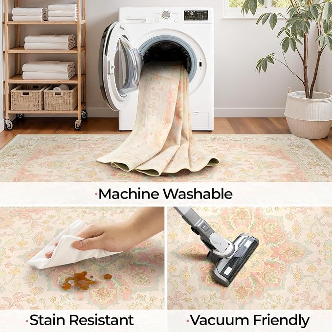 CAPALOCA Machine Washable Rugs Nursery Rug 2x6 Cute Girl Non Slip Low Pile - Image 4