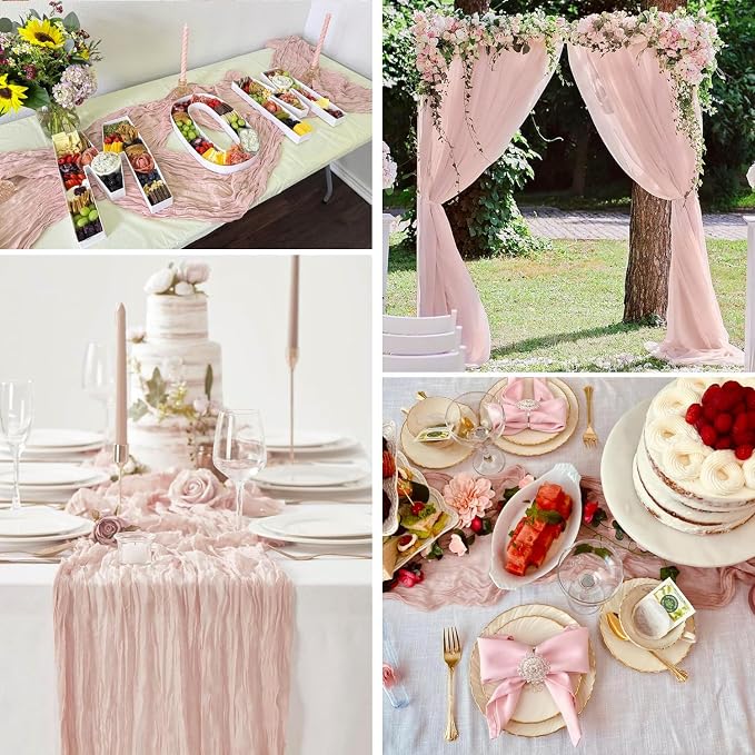 3 Pack Dusty Pink Cheesecloth Table Runner 35x120inch, 10FT Spring Summer Gauze - Image 4