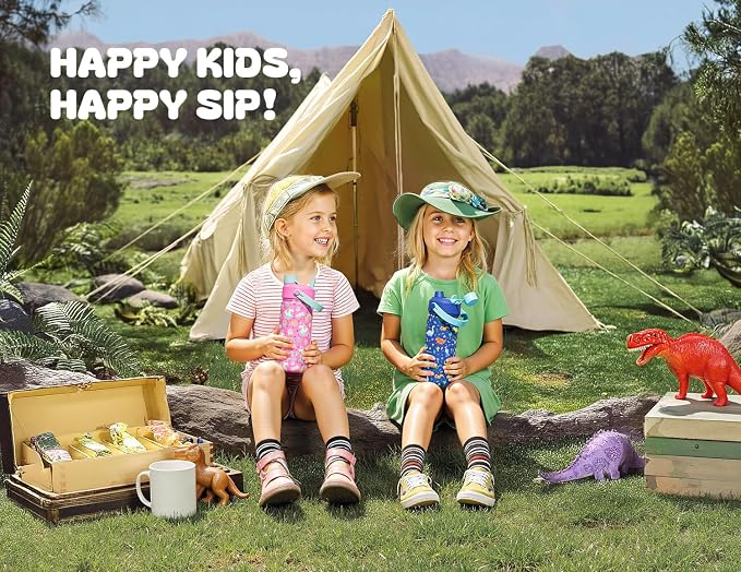 18 oz Cute Water Bottle for Kids: 2-in-1 Straw Spout Lid, Keep Cold 24H - Image 2