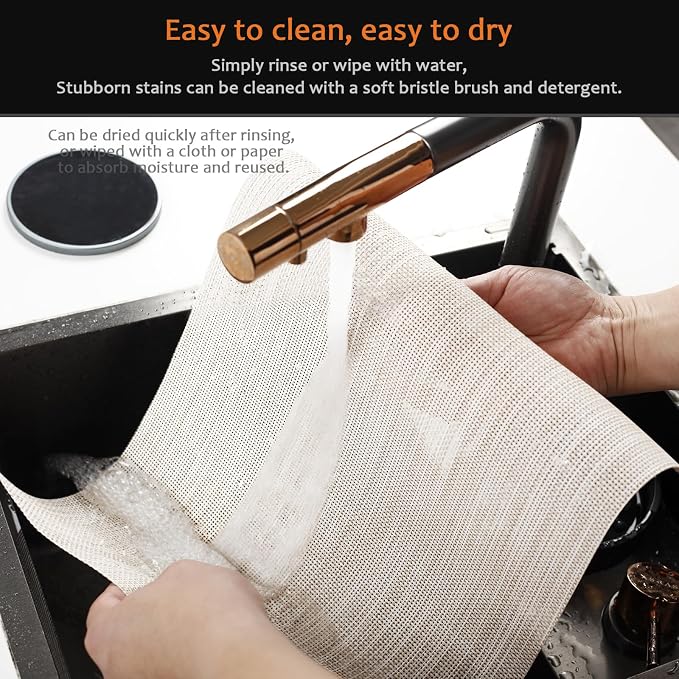 Beige Vinyl Placemats Set of 12, Heat Resistant Table Placemats | 18x12 inch - Image 5