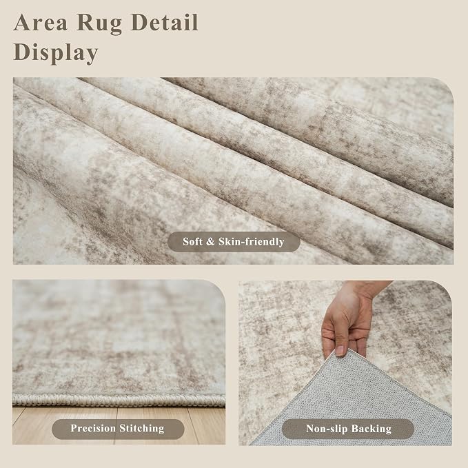10x10 ft Square Living Room Rug – Washable Modern Abstract Area Rug - Image 5