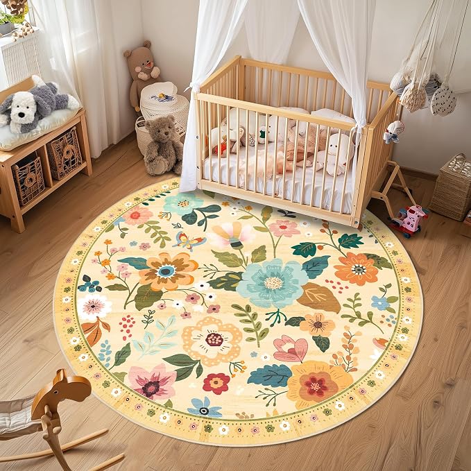 RELEANY Floral 6ft Area Rugs Washable Print Boho Cute Carpet Non Slip Flower by RELEANY