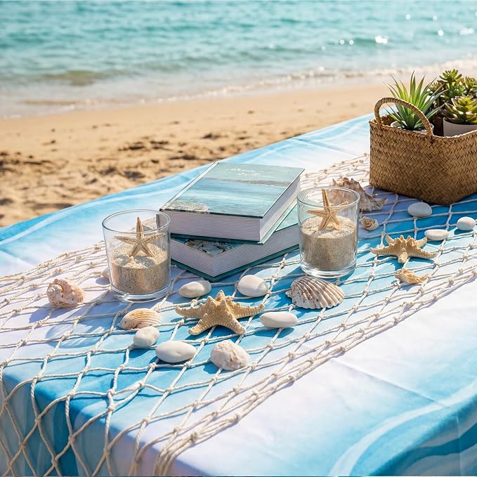 SATINIOR 18 Pcs 12 x 72'' Fishing Net Table Runner Party Decoration, Natural | - Image 4