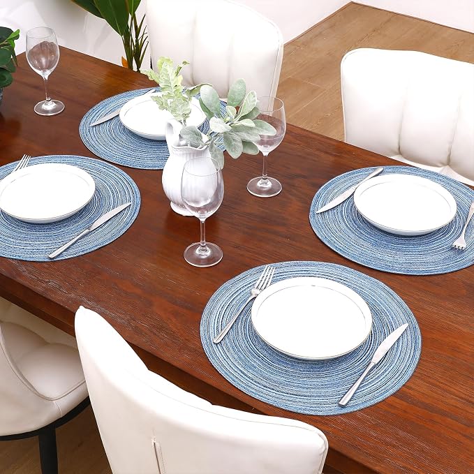 SHACOS Round Braided Placemats Set of 4 Dining Table Placemats 15 inch Circle - Image 3