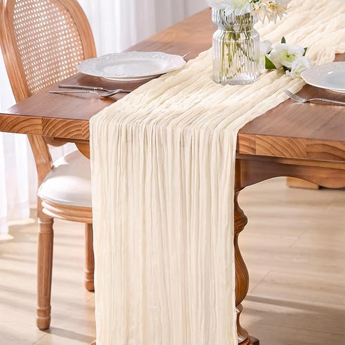 10 Pack Ivory Cheesecloth Gauze Table Runners, 35x120 Inch | Extra Wide Boho by GoodLuck