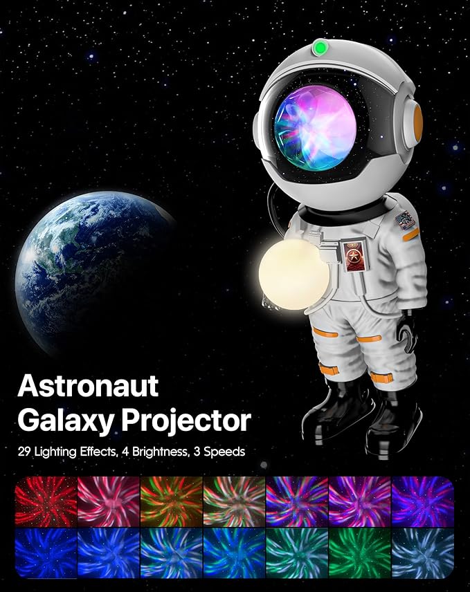 Rossetta Astronaut Galaxy Projector, Star Projector for Bedroom Bluetooth Speaker White Noise Night Light, Galaxy Light Projector with Remote Control and Timer for Kids, Adult, Party, Gifts