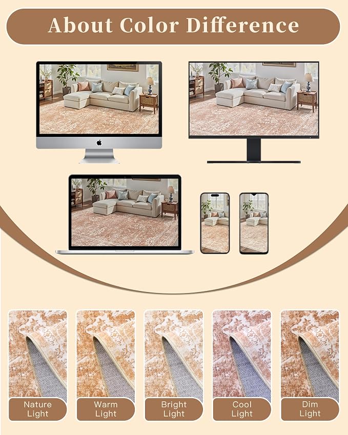 Madane Washable Area Rug 4x6, Low Pile Stain Resistant Vintage Area Rugs - Image 9