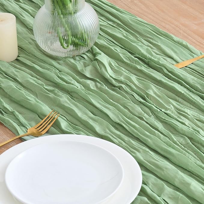 Asee'm 12pcs Sage Green Cheesecloth Table Runner Summer 10FT Gauze Sheer | Boho - Image 3
