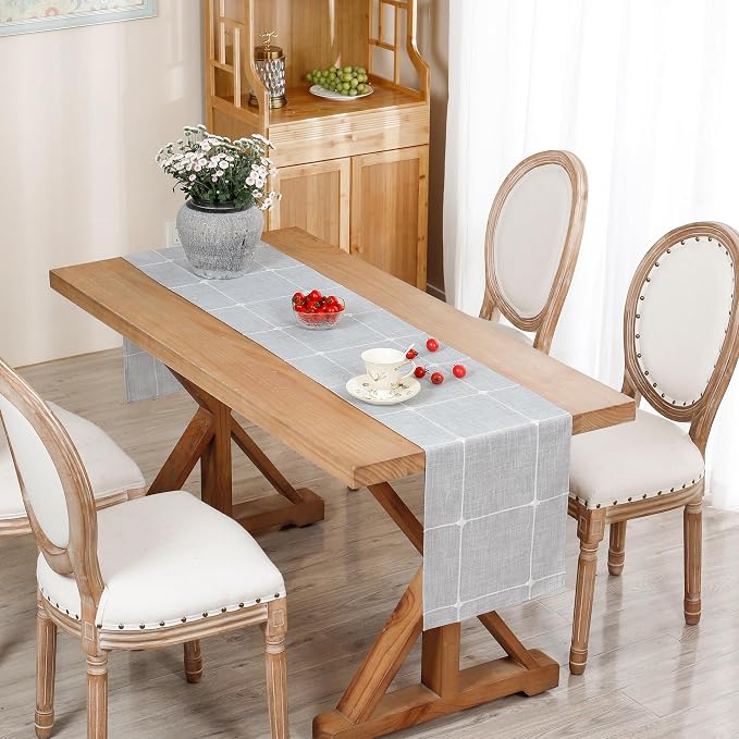 NEWISHER Rustic Embroidered Plaid Cloth Table Runner 72 inches, Farmhouse - Image 2