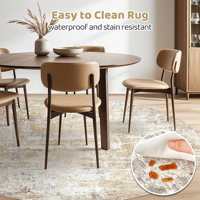 Round Rug Living Room Rugs: 4x4 Washable Circle Abstract Modern Soft Stain - Image 6