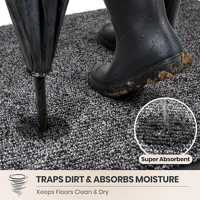 PURRUGS Dirt Trapping Door Mat Half Round 32" x 47", Non-Slip Machine Washable - Image 2