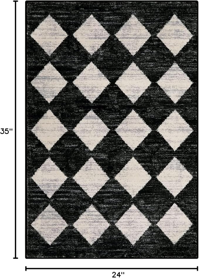 Lahome Zelie Moroccan Trellis Area Rug, 2x3 Small Black Checkered Entryway Rug - Image 2