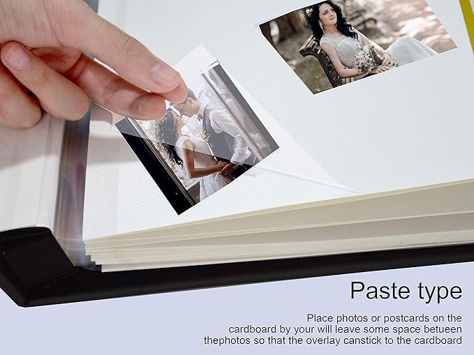 Photo Album Can Hold 3X5, 4X6, 5X7, 6X8, 8X10 Photos, Leather Cover, Magnetic Self-Stick Page, Hand Made DIY Albums (Black, Large)