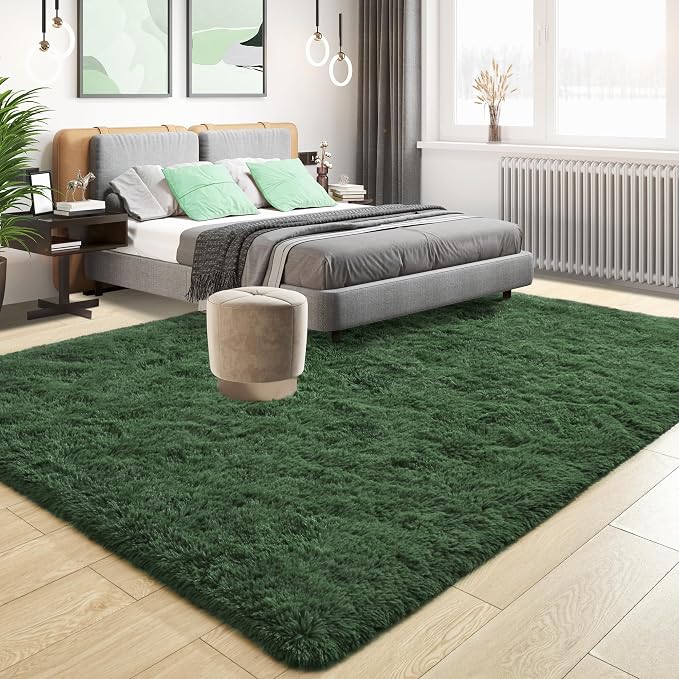 Tepook Fluffy Dark Green Rugs for Living Room Bedroom, 4x6 Soft Area Rug Forest - Image 2