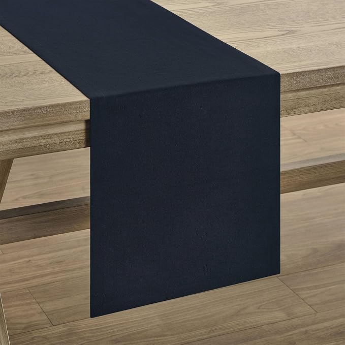 Basic Linen Style Table Runner, 14x36 Inch Dark Navy | Mitered Corner Design - Image 7