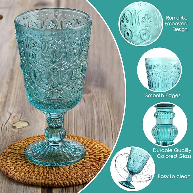 Eaasty Wine Glasses Set of 12 Vintage Goblet 9 oz Vintage Colored Glass Goblet - Image 4