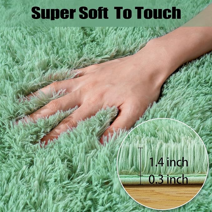 qulint Bedroom Area Rug 4x6, Fluffy Soft Shag Sage Green Rugs - Image 2
