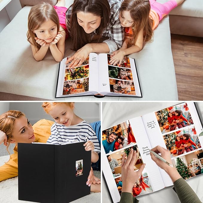 Photo Album 4x6 450 Photos with Writing Space,4 x 6 Photo Book Linen Cover with Front Window, 4x6 Picture Album, 450 Photos Photo Album Book for Wedding Kids Travel Family Baby Pictures (Black)