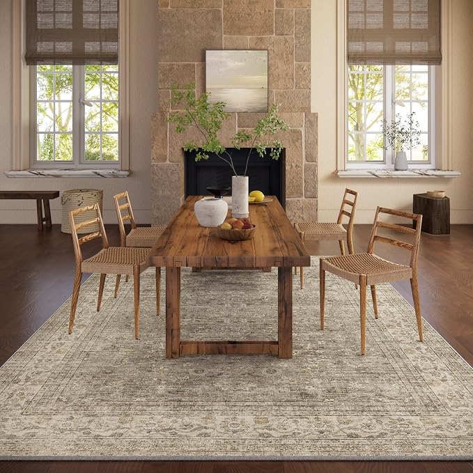 Machine Washable Rugs for Living Room: 8x10 Area Rugs for Bedroom Vintage Stain - Image 5