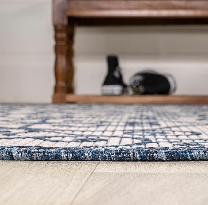 JONATHAN Y Vintage Filigree Indoor Outdoor Area Rug 8X10 Blue/Cream, Madrid - Image 6
