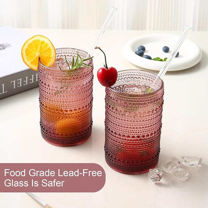 ZMOWIPDL Drinking Glasses Set of 6, 15 oz Purple Hobnail Glass Cups | Vintage - Image 4