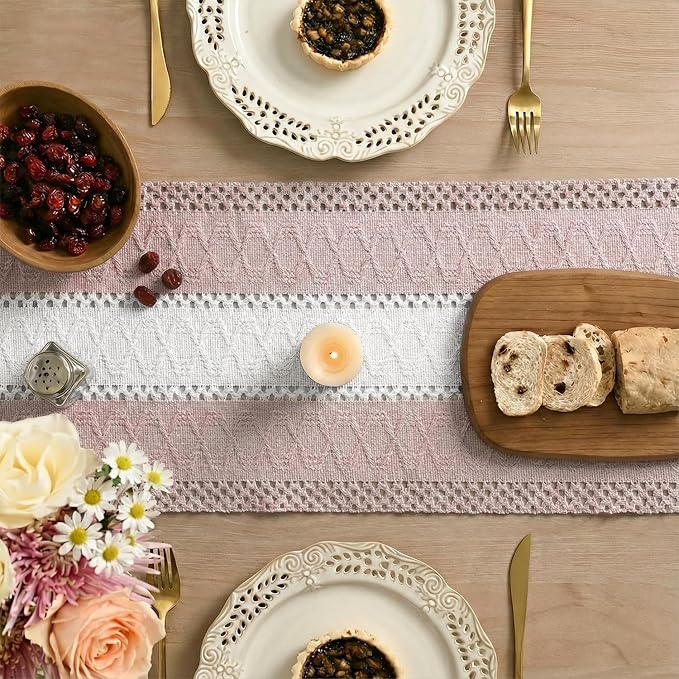 Artoid Mode Pink Farmhouse Woven Table Runner 12x72 Inch | Seasonal Holiday - Image 4