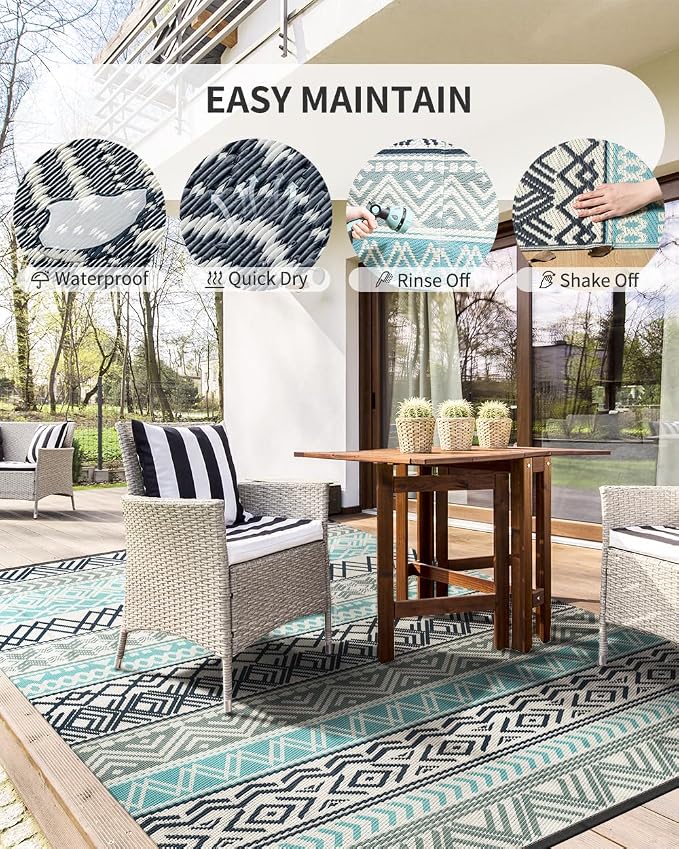 MontVoo Outdoor Rug Carpet 8x10 Waterproof-Patio Rug Mat Reversible RV Camping - Image 3