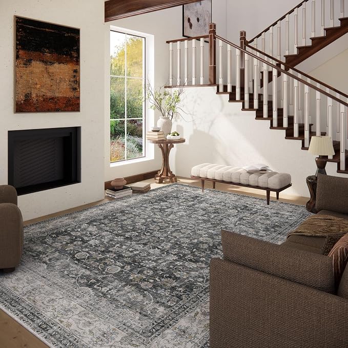 Machine Washable Rugs for Living Room: 5x7 Bedroom Rug Vintage Boho Area Rug - Image 3
