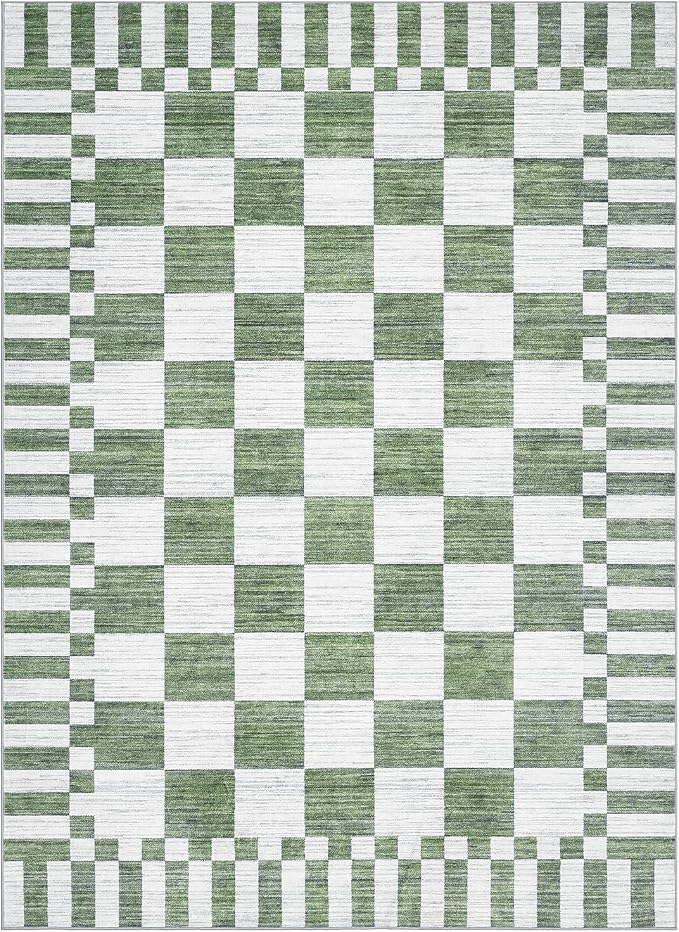 GarveeHome 8×10 Area Rugs for Living Room, Sage Green Checkered Rug, Non-Slip - Image 4