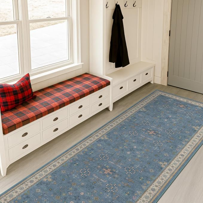 Hazo Haus Light Blue 2x8 Long Washable Runner by HazoHaus