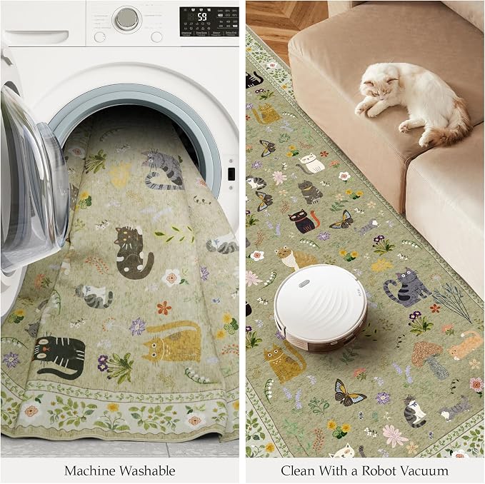 2x12 Washable Rug Runner, Non Slip Low Pile Hallway Cat Runner Rug, Stain - Image 5