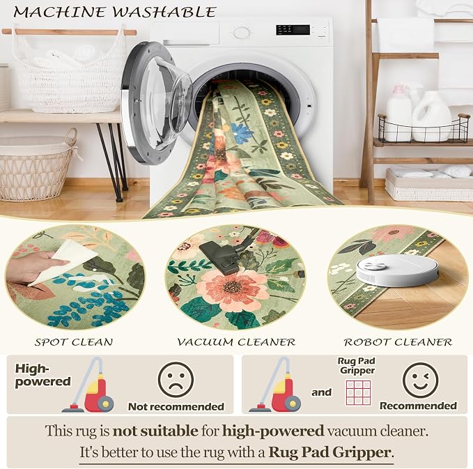 RELEANY Floral 4ft Area Rugs Washable Print Boho Cute Carpet Non Slip Flower - Image 5