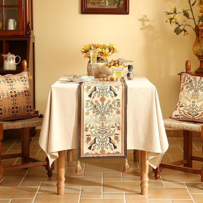 bilin gaier Designer French Linen Extra Long Table Runner, Floral Pattern - Image 2