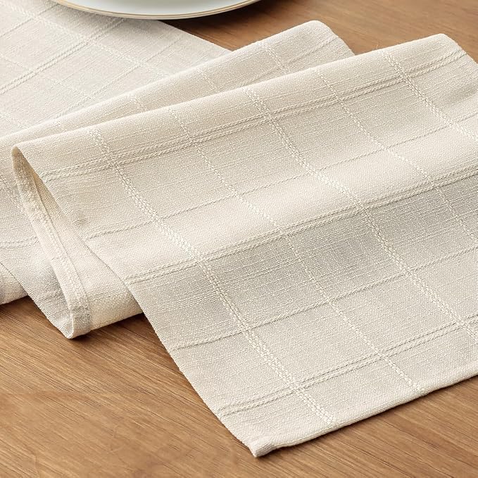 Linen Textured Table Runner, Ivory Table Runners 36 Inches Long | Raised Grid by Aoztio