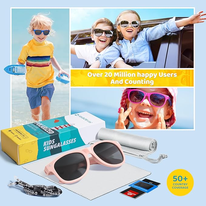 RIVBOS Kids Sunglasses Polarized UV Protection Flexible Rubber Glasses Shades with Strap for Boys Girls RBK004