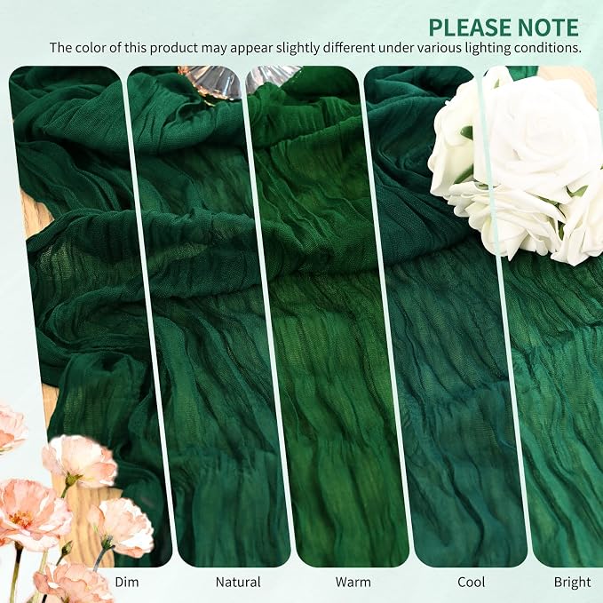 Showgeous 2 Pack Emerald Green Cheesecloth Table Runners Boho Wedding Decor | - Image 7